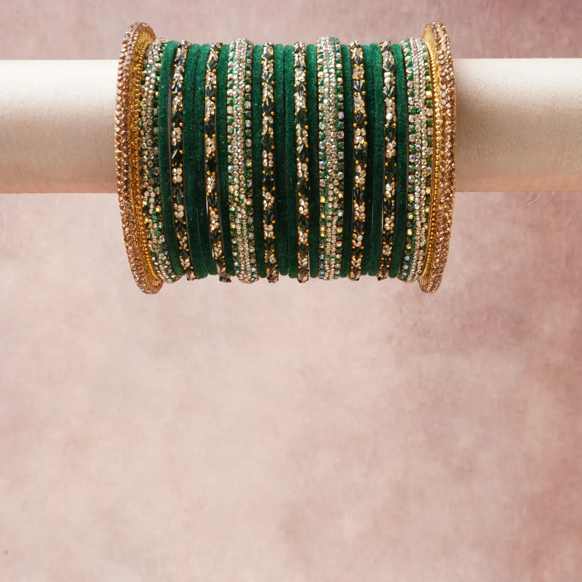 A commanding Deep Forest Green anchors this beautiful set, enriched with accents of Clear Iridescent, Jet Black, Emerald Green that add depth and dimension.

Featuring a striking composition of Velvet, Gold-toned Metal, Rhinestones, Enamel, this set carries intricate craftsmanship and strong presence. Grand in form, it is created for moments that deserve to be marked.